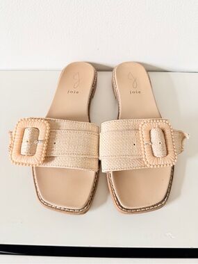 Joie Women's Beige Raffia Slide Sandals with Buckle. Sz 8.5